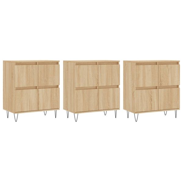 vidaXL Sideboard Set of 3 Sonoma Oak Engineered wood, Metal Large