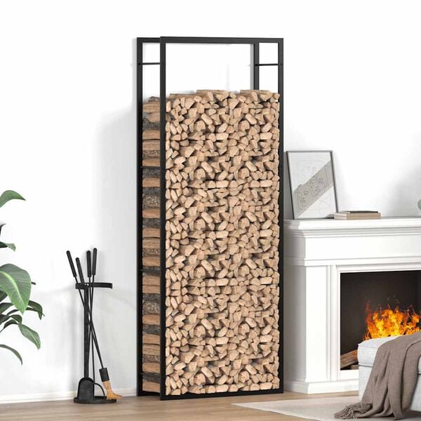 vidaXL Firewood Rack Matt Black 31.5x11.0x87.4" Steel