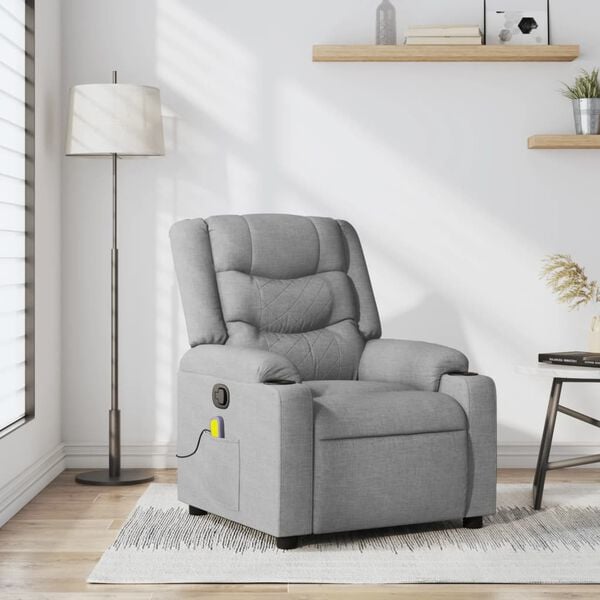 vidaXL Massage Recliner Chair Light grey 100% polyester fabric Single