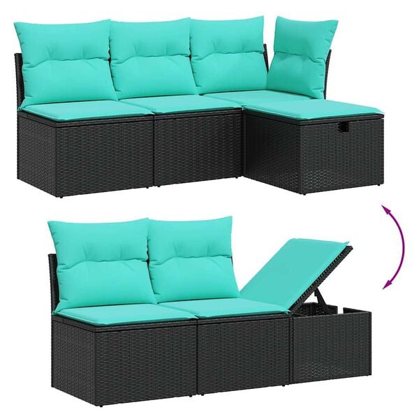 vidaXL 9 Piece Patio Sofa Set with Cushions Black Poly Rattan
