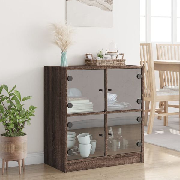 vidaXL Side Cabinet Brown oak Engineered wood, glass Small Side Cabinet