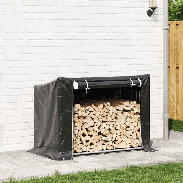 vidaxL Firewood Rack with Rain Cover 59.4"x31.7"x43.5" Galvanized Steel