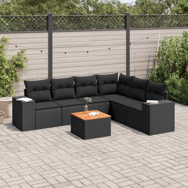 vidaXL 7 Piece Garden Sofa Set Black PE rattan UV-resistant materials