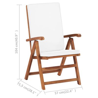vidaXL Reclining Patio Chairs with Cushions 2 pcs Solid Teak Wood Cream