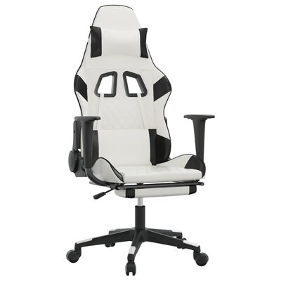 Leather Gaming Massage Footrest with vidaXL Chair White&Black Faux