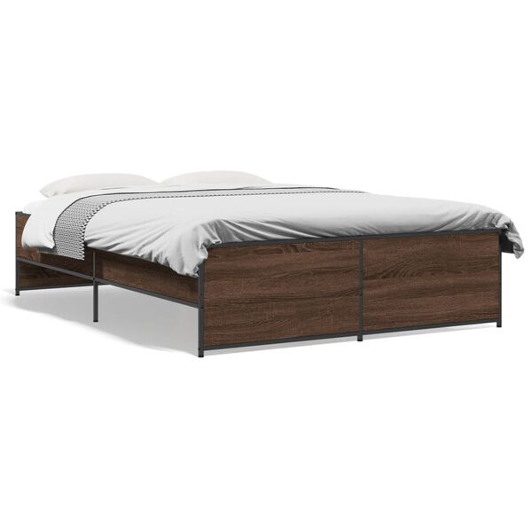 vidaXL Bed Frame Brown Oak Engineered Wood and Metal Double Durable