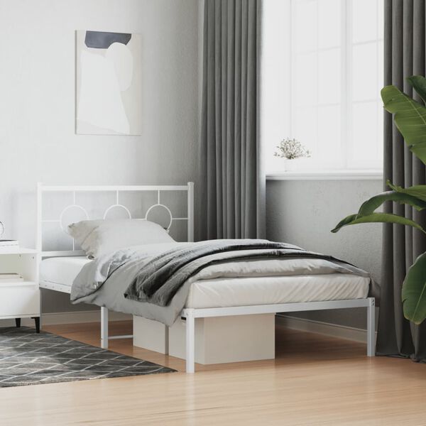 vidaXL Bed Frame White Powder-Coated Steel 42 x 80 in Industrial