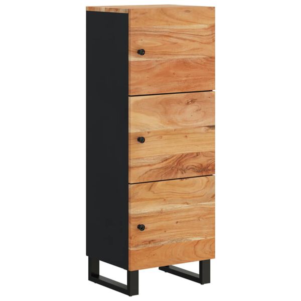 vidaXL Highboard Natural and Black Solid Acacia Wood Tall Highboard