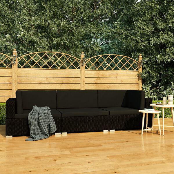 vidaXL Sofa Set Black PE rattan, Powder-coated steel, Polyester
