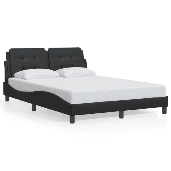 vidaXL Bed Frame Black Faux Leather, Metal, Solid Pine Wood, Plywood