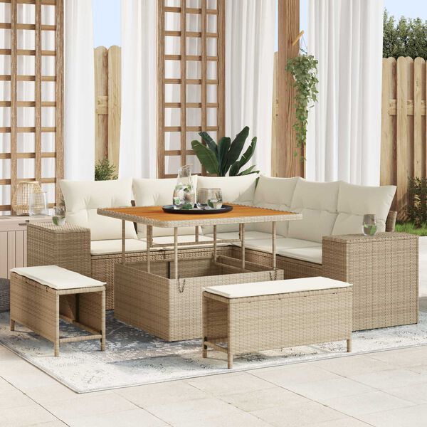 vidaXL Garden Sofa Set with Cushion 8 pcs Beige Poly Rattan