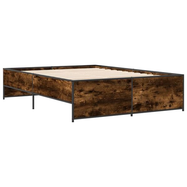 vidaXL Bed Frame Smoked Oak Engineered Wood, Steel Double Durable