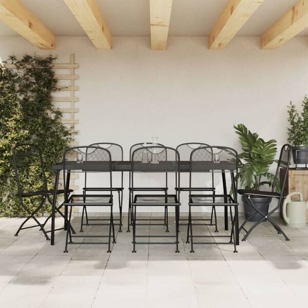 vidaXL Garden Dining Set Anthracite Metal Medium Foldable