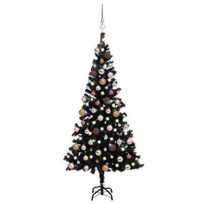 vidaXL Artificial Christmas Tree with LEDs&Ball Set Black 70.9" PVC