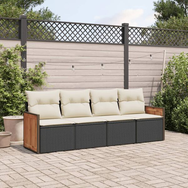 vidaXL Garden Sofa Set Black, Cream white PE rattan 4 Piece