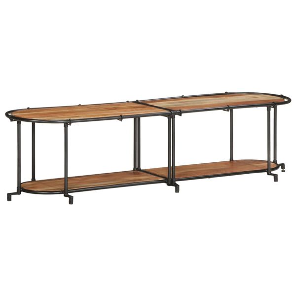 vidaXL TV Cabinet Brown and Black Solid Acacia Wood, Iron 63 in Long