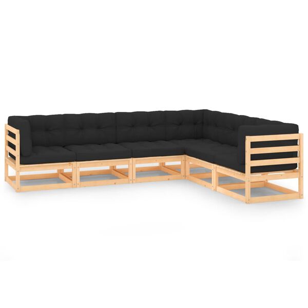 vidaXL Garden Lounge Set Natural Wood, Anthracite Solid Pine Wood, Polyester