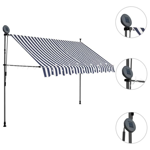 vidaXL Retractable Awning Blue and White Polyester with PU coating