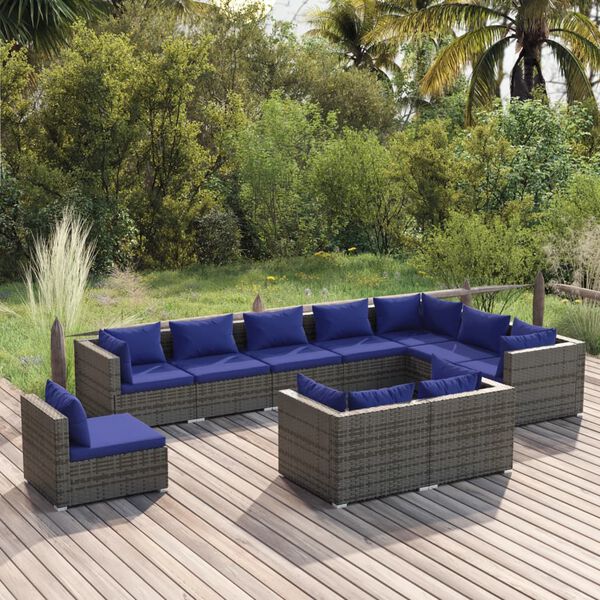 vidaXL Garden Lounge Set Grey Poly Rattan, Powder-Coated Steel, Plastic