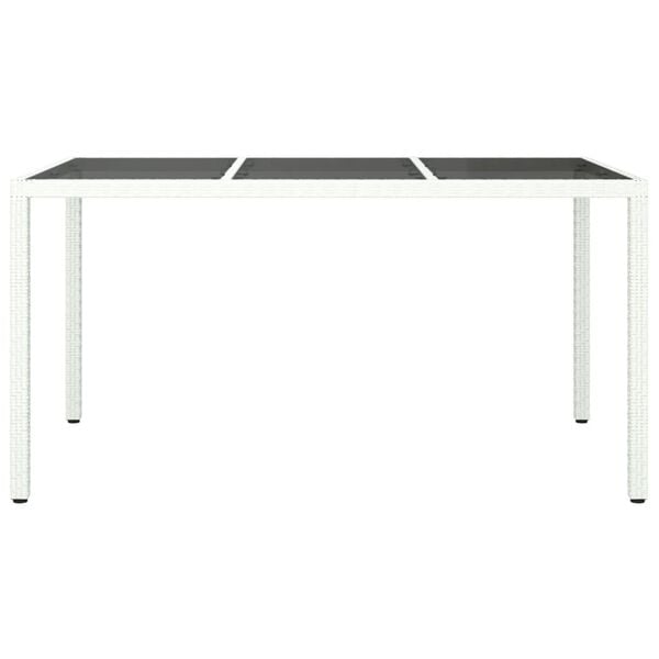vidaXL Garden Table White Poly rattan, tempered glass, powder-coated steel
