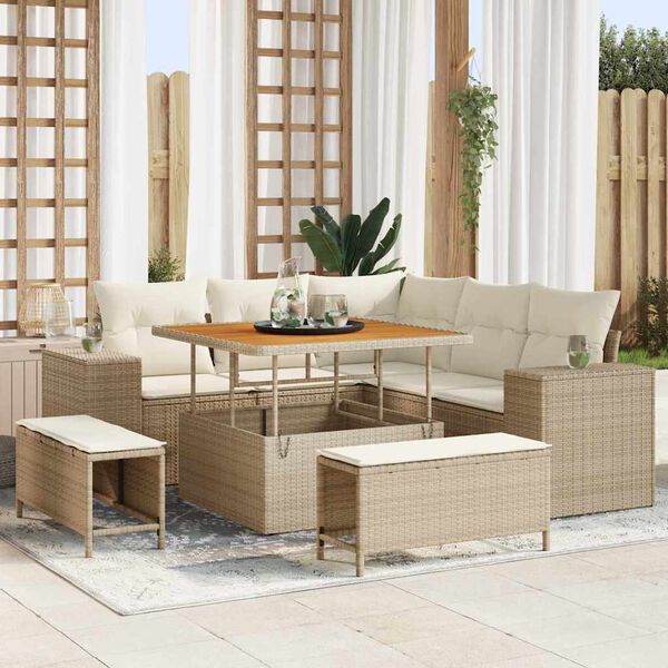vidaXL Garden Sofa Set with Cushion with Storage 8 pcs Beige and Cream