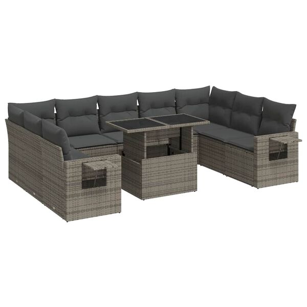 vidaXL Garden Sofa Set Grey PE rattan, powder-coated steel, tempered glass