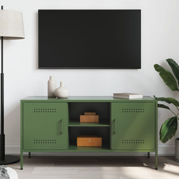 vidaXL TV Cabinet Olive Green Steel Medium TV Cabinet Rectangular