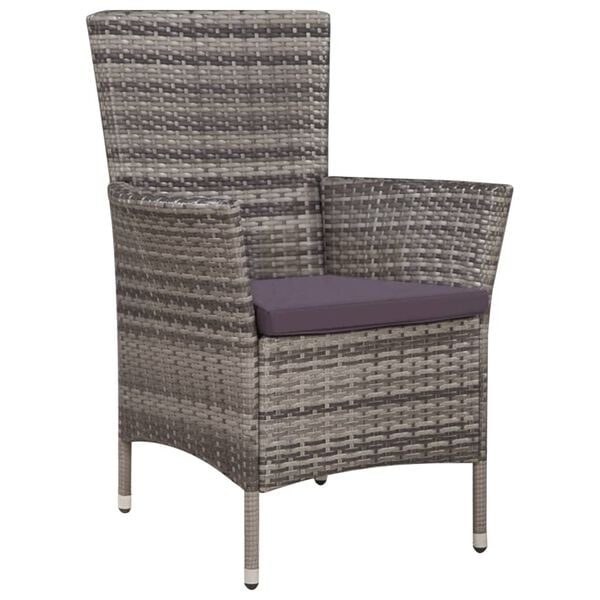 vidaXL Dining Set Gray and dark gray PE rattan, glass, powder-coated steel