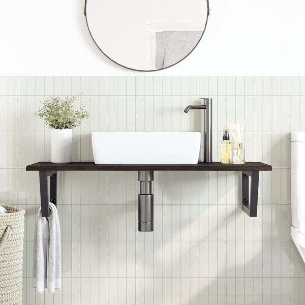 vidaXL Basin Shelf Wall Mounted Steel and Solid Wood Oak