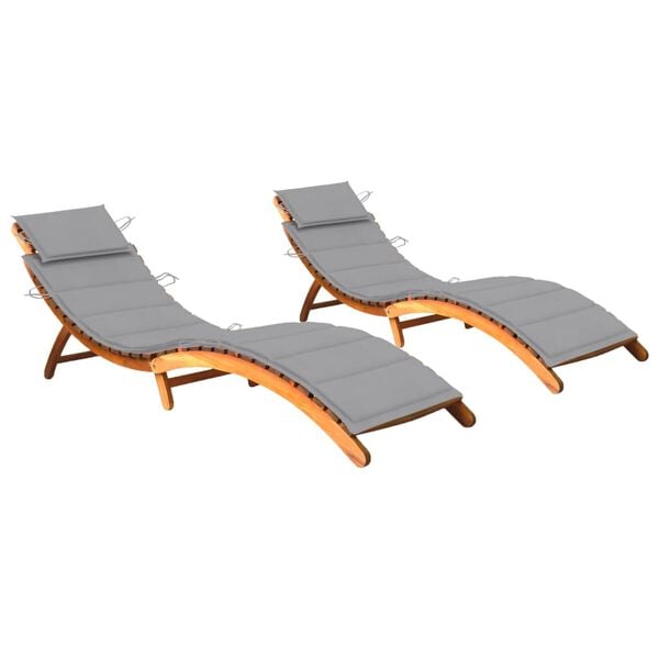 vidaXL Sun Lounger Grey Solid Acacia wood, Polyester Standard Foldable