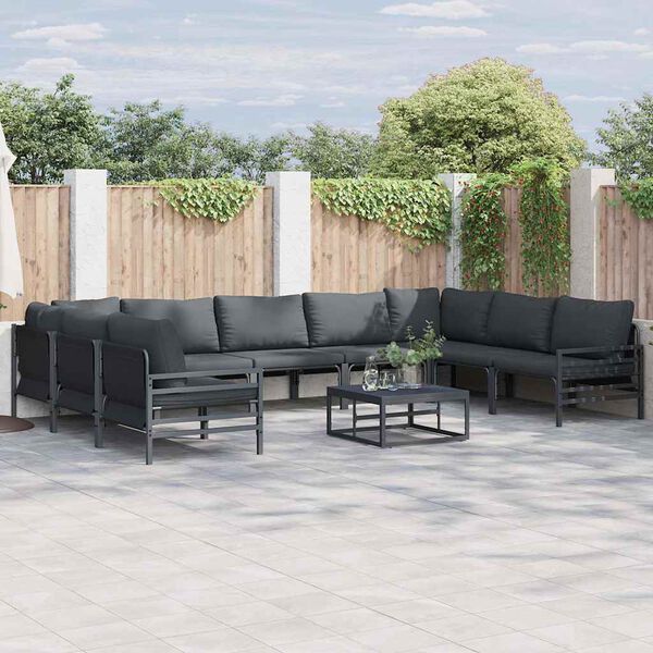 vidaXL Garden Sofa Set with Cushion 9 pcs Black Steel