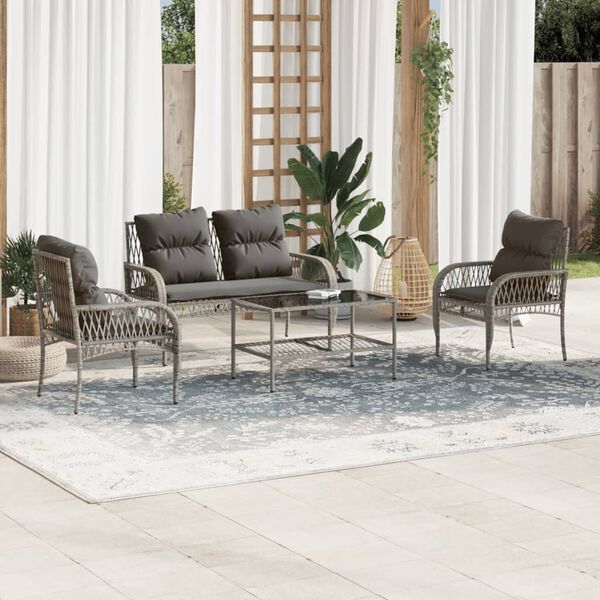 vidaXL Garden Sofa Set Grey Poly Rattan Medium Durable Garden Sofa Set