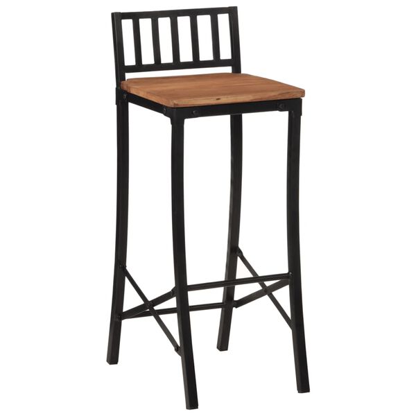 vidaXL Bar Chair Set of 2 Natural Wood and Black Solid Acacia wood, Iron