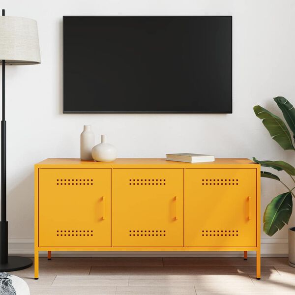 vidaXL TV Cabinet Mustard Yellow Steel Medium TV Cabinet Rectangular