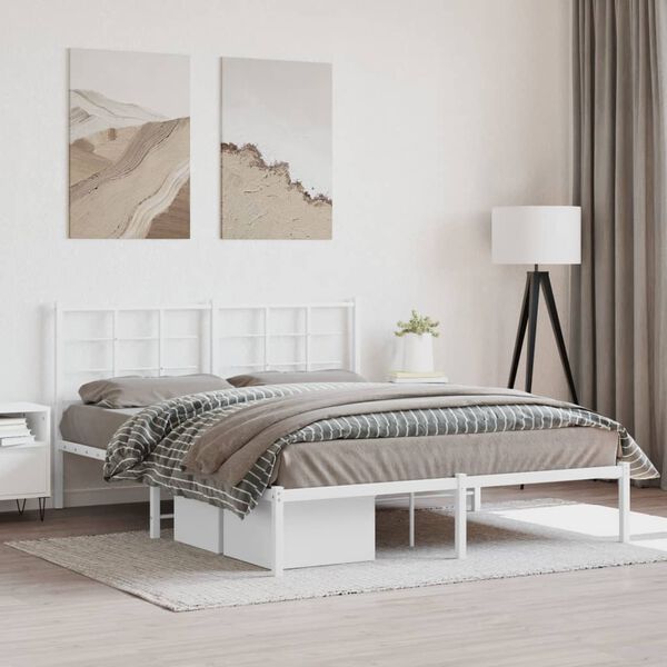 vidaXL Bed Frame White Powder-Coated Steel King Size Bed Frame