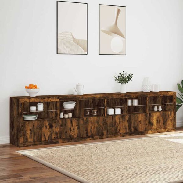 vidaXL Sideboard with LED Lights Smoked Oak 111.4"x14.6"x26.4"