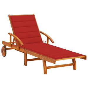 vidaXL Sunlounger Red Solid Acacia wood, 100% polyester fabric Large