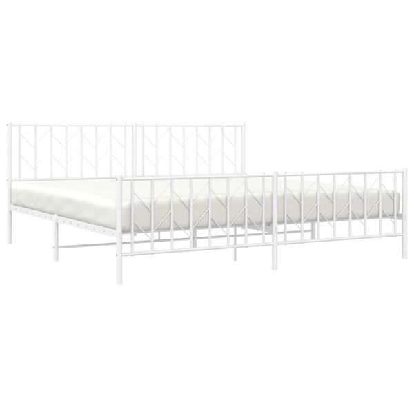 vidaXL Bed Frame White Steel Full Bed Frame Rectangular Modern
