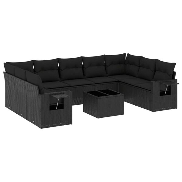 vidaXL Garden Sofa Set Black PE Rattan 10 Piece Set Foldable