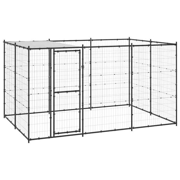 vidaXL Dog Kennel Black and silver Powder-coated steel, PE Large Durable