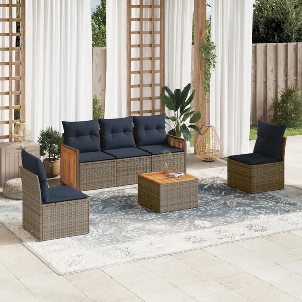vidaXL 6 Piece Garden Sofa Set with Cushions Grey Poly Rattan