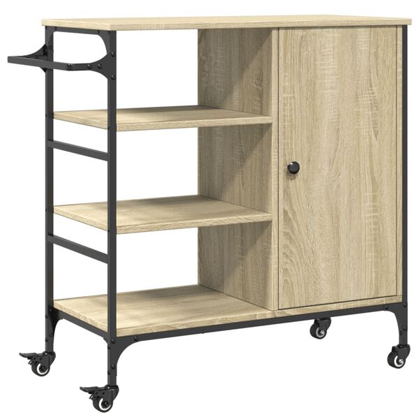 vidaXL Kitchen Trolley Sonoma Oak 34.4"x15.2"x33.3" Engineered Wood