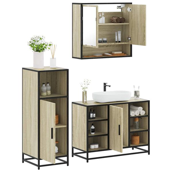 vidaXL Bathroom Furniture Set Sonoma oak Engineered wood, metal, glass