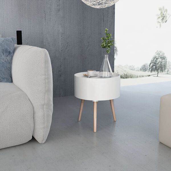 vidaXL Side Table White MDF, Pinewood 15.6 in Diameter Detachable