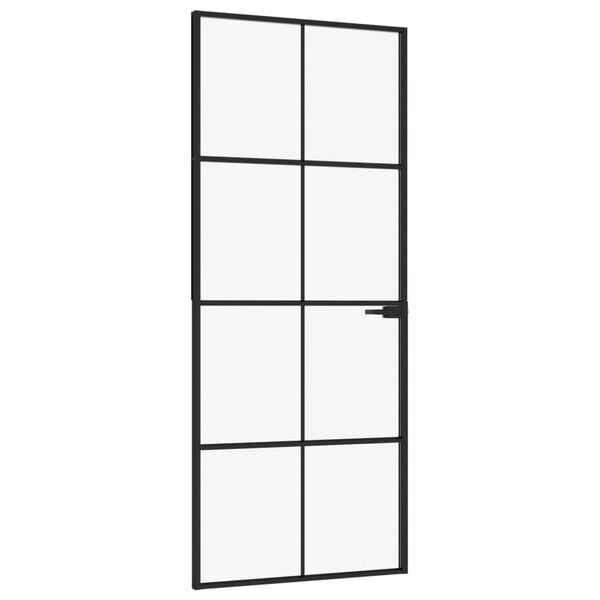 vidaXL Interior Door Black 32.7"x79.3" Tempered Glass&Aluminum Slim