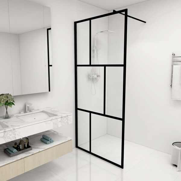vidaXL Walk-in Shower Wall with Tempered Glass Black 35.4"x76.8"