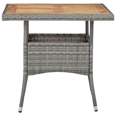 vidaXL Patio Dining Table Gray Poly Rattan and Solid Acacia Wood