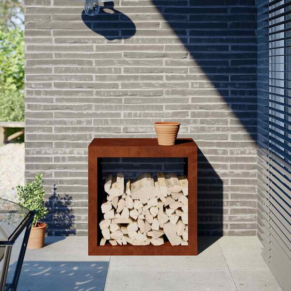 vidaXL Firewood Rack 23.6x15.7x23.6" Weathering Steel