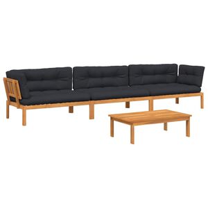 vidaXL Pallet Sofa Set Natural wood, Black cushions