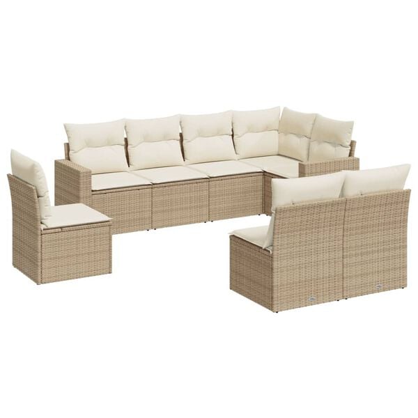 vidaXL Garden Sofa Set Beige PE rattan Large Adjustable Feet